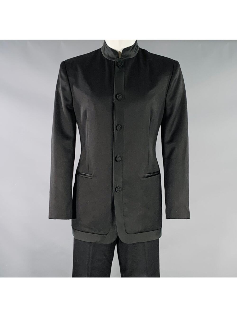 SHANGHAI TANG Size 40 Black Wool Mandarin Collar Suit